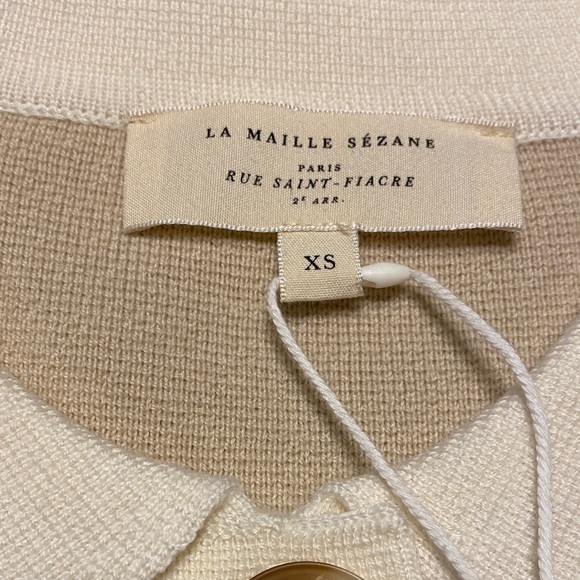 Sezane Betty Cardigan Sweater Vanilla with Ecru detail XS NWT - Picture 5 of 7